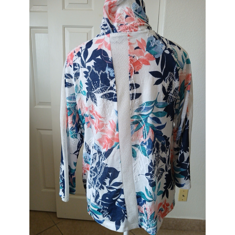 Chicos Weekends Womens Floral Charm Hoodie Size 1 US Medium 3/4 Sleeve Mesh‎ - Picture 2 of 16